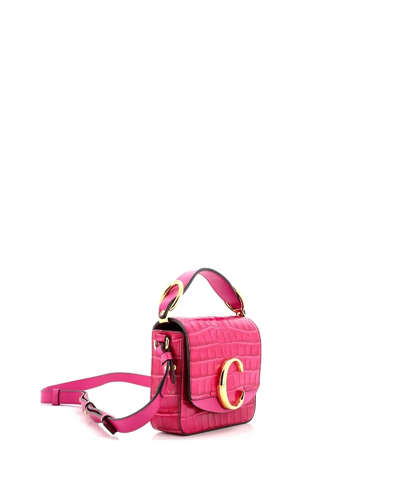Pre-Owned Chloe Mini C Double Carry Bag Embossed Leather
