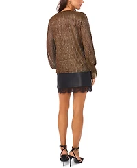 Vince Camuto Women's Metallic V-Neck Sheer-Sleeve Top