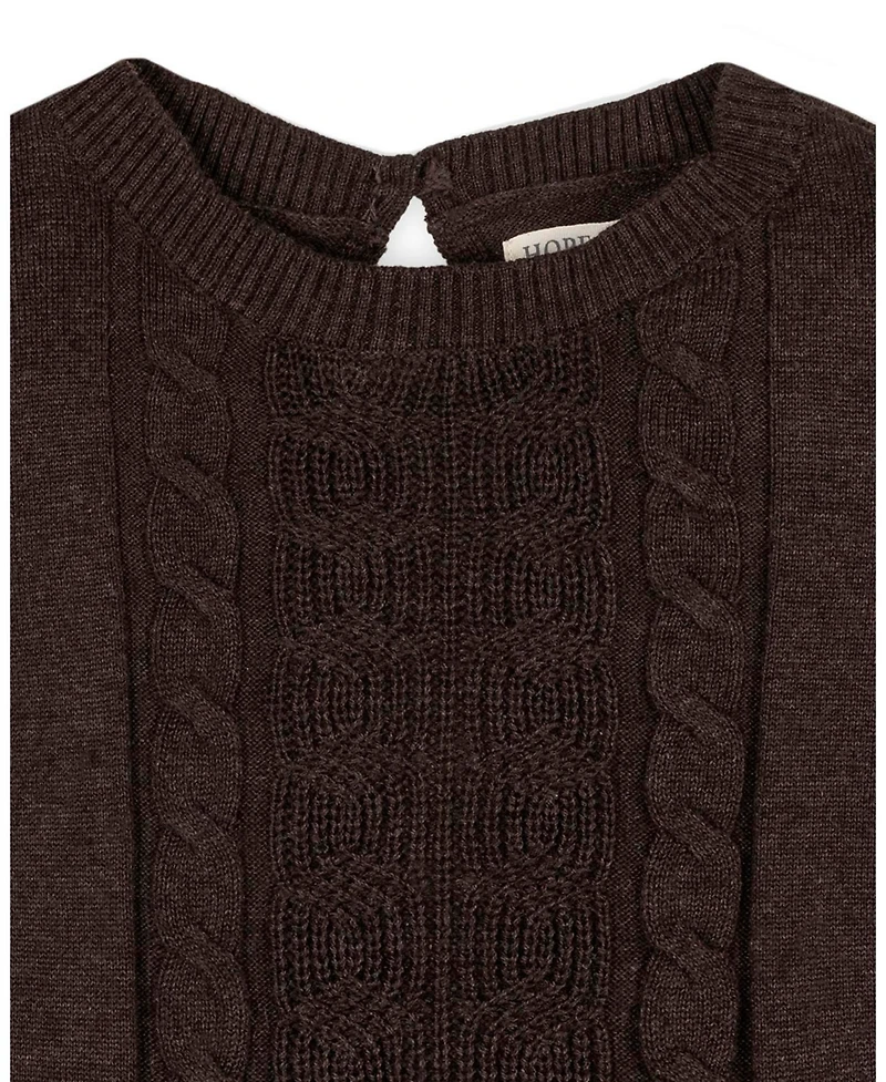 Hope & Henry Baby Girls' Organic Flutter Sleeve Cable Sweater Dress