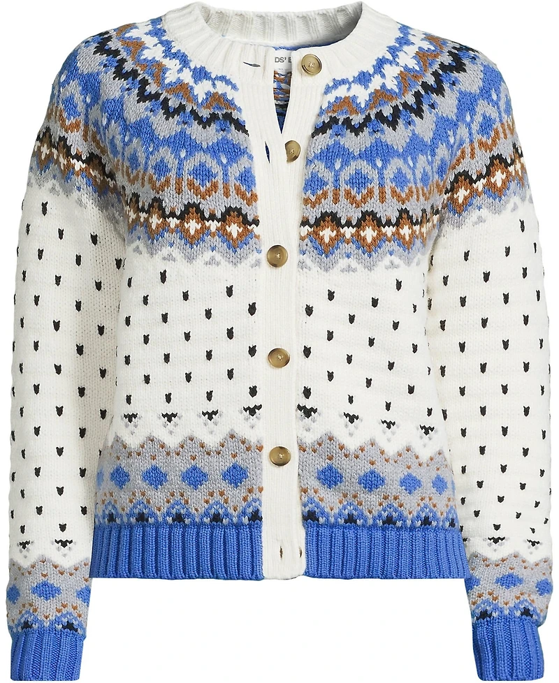 Lands' End Women's Lofty Birdseye Fair Isle Cardigan Sweater