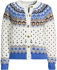 Lands' End Women's Lofty Birdseye Fair Isle Cardigan Sweater