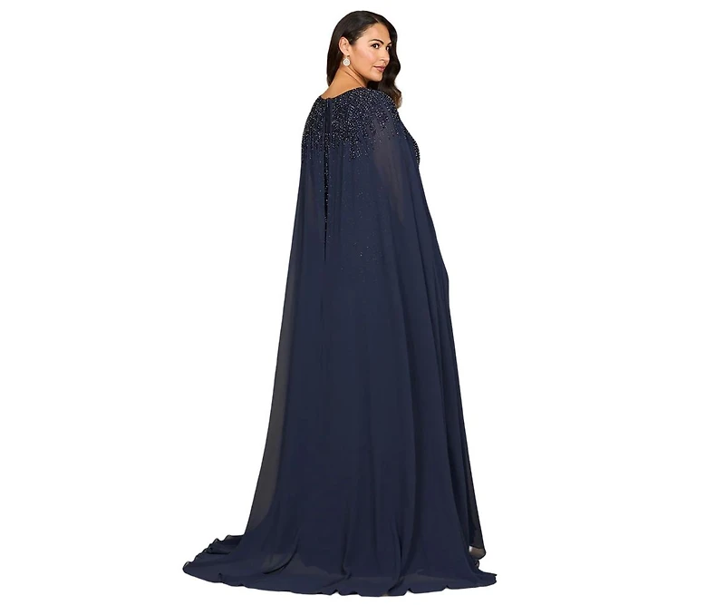 Lara Women's Chiffon A-line Long Gown with Cape Sleeves