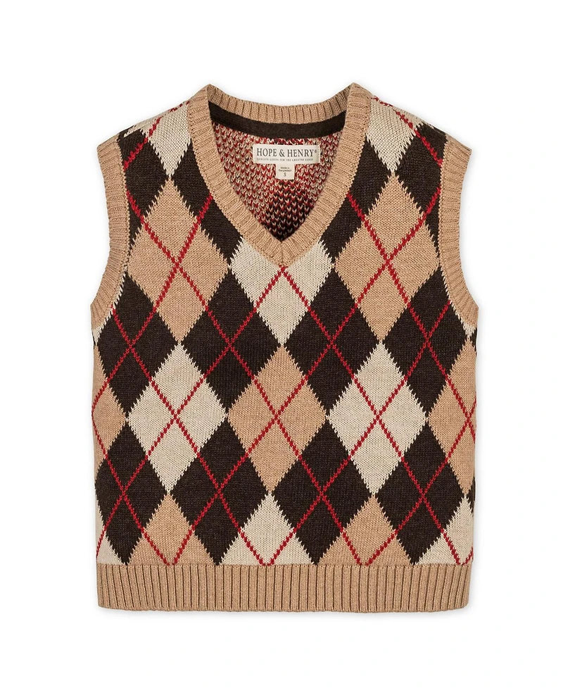 Hope & Henry Little and Big Boys' Organic V-Neck Argyle Sweater Vest