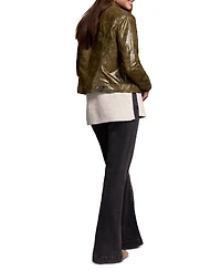 Tribal Women's Faux Leather Button-Front Collar-Accent Jacket