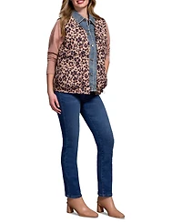Tribal Women's Printed Leopard Shell Fooler Puffer Denim Vest