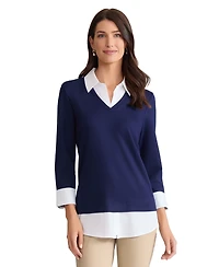 Jones New York Petite Long-Sleeve Collared Top