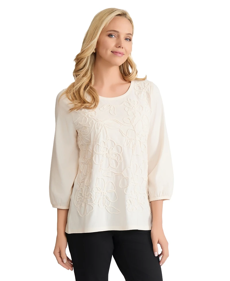 Jones New York Women's 3/4-Sleeve Soutache Top