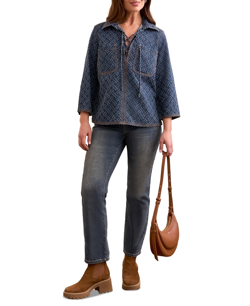 Tribal Women's Textured Lightweight Collared Top