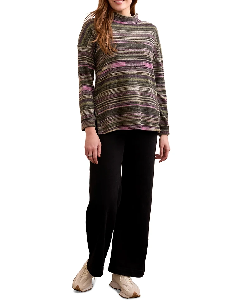 Tribal Women's Striped Mock Neck Long Sleeve Top
