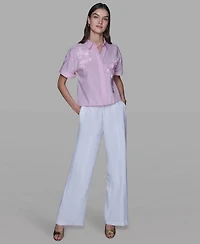 Karl Lagerfeld Paris Women's Striped Floral Detail Top