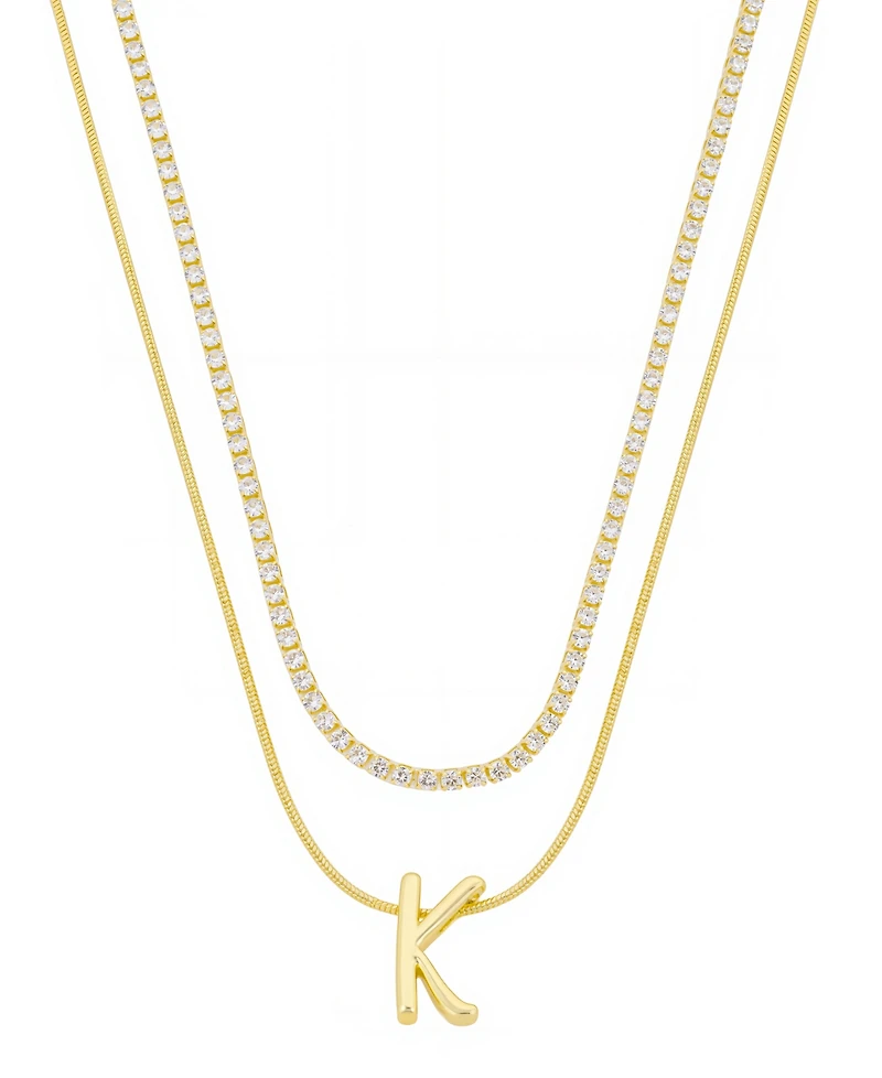 Unwritten Letter "K" Initial Snake Chain Cubic Zirconia Chain Necklace With Extender 2Pcs Set