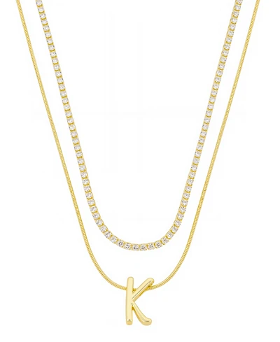 Unwritten Letter "K" Initial Snake Chain Cubic Zirconia Chain Necklace With Extender 2Pcs Set