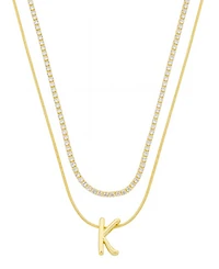 Unwritten Letter "K" Initial Snake Chain Cubic Zirconia Chain Necklace With Extender 2Pcs Set