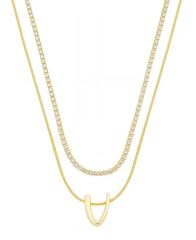 Unwritten Letter "V" Initial Snake Chain Cubic Zirconia Chain Necklace With Extender 2Pcs Set