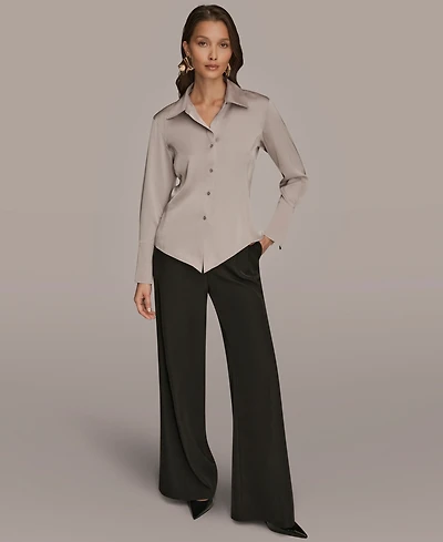 Donna Karan New York Petite Long-Sleeve Pointy Hem Blouse