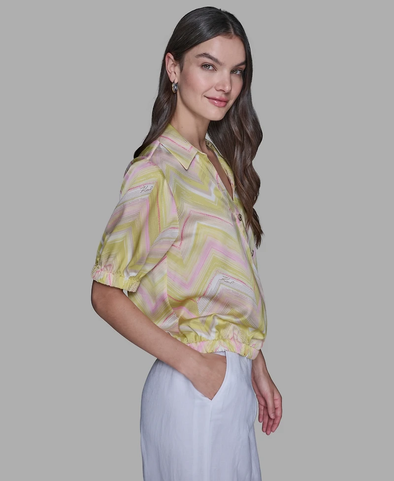 Karl Lagerfeld Paris Women's Printed V-Neck Top