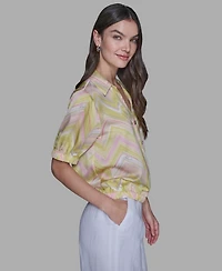 Karl Lagerfeld Paris Women's Printed V-Neck Top