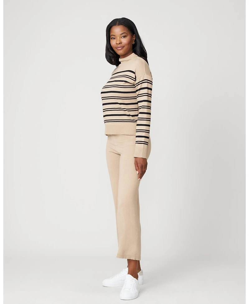 Cable & Gauge Women's Funnel Neck Stripe Sweater & Wide Leg Pant Set