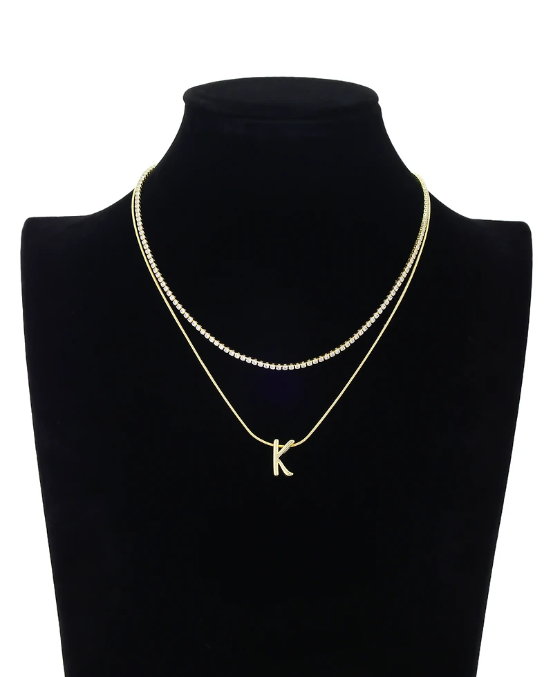 Unwritten Letter "K" Initial Snake Chain Cubic Zirconia Chain Necklace With Extender 2Pcs Set
