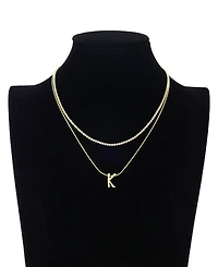 Unwritten Letter "K" Initial Snake Chain Cubic Zirconia Chain Necklace With Extender 2Pcs Set
