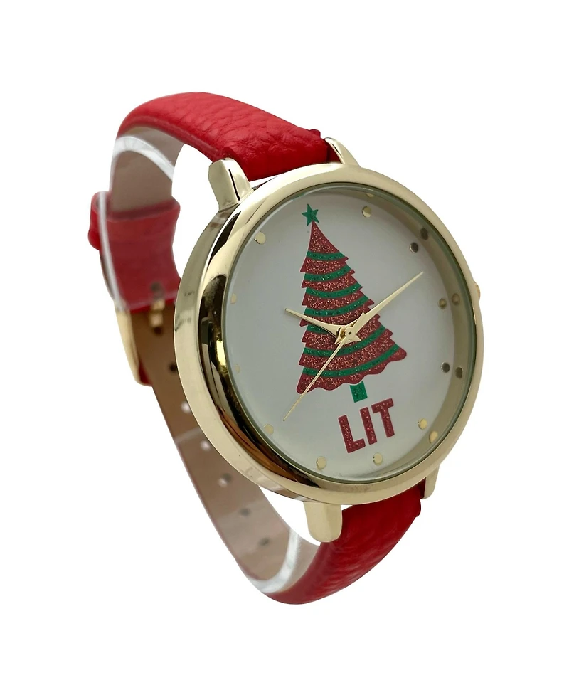 Olivia Pratt Red Faux Leather Christmas Themed Women Watches