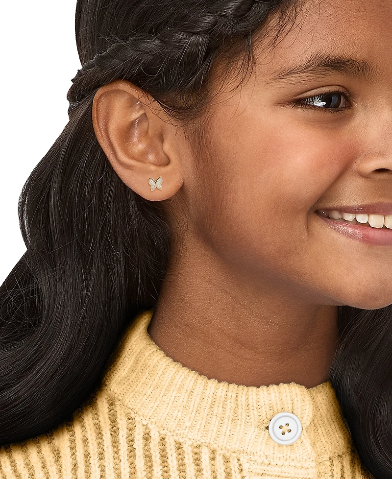 Macy's Children's White Cubic Zirconia Butterfly Earrings in 14K Yellow Gold