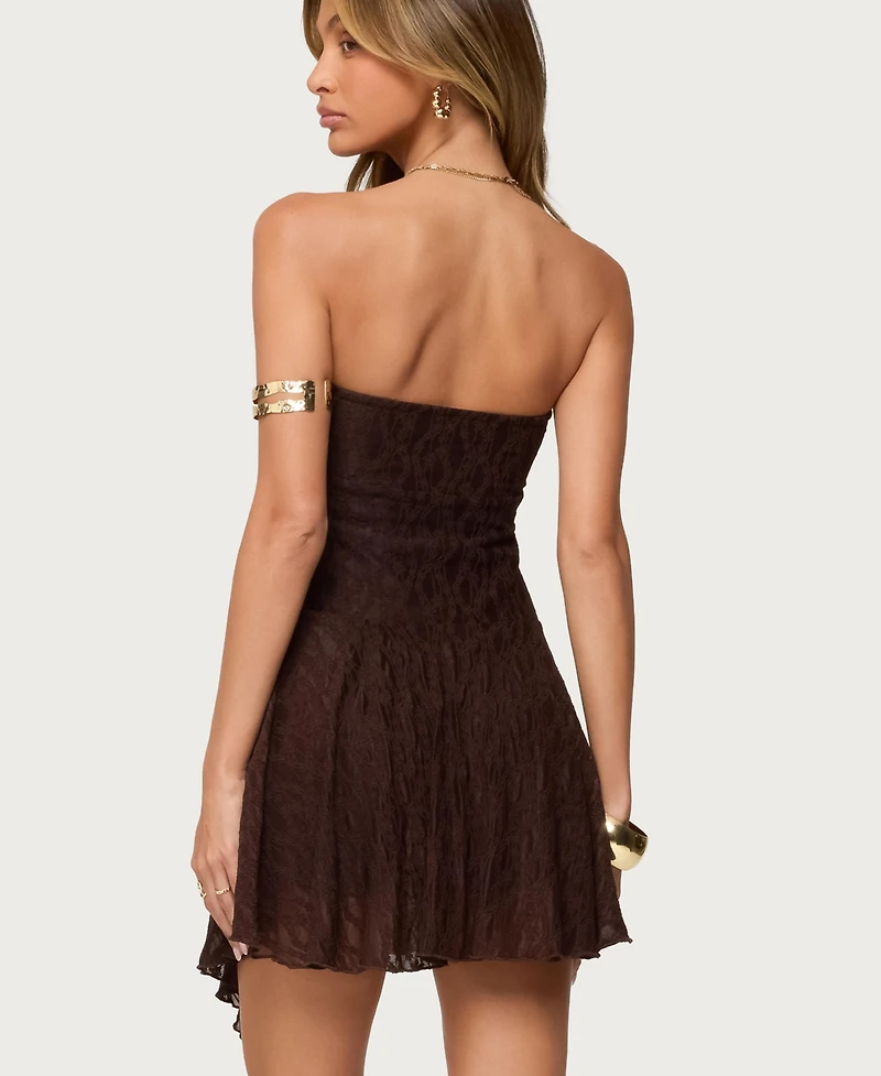 Edikted Women's Elaia Asymmetric Strapless Lace Mini Dress