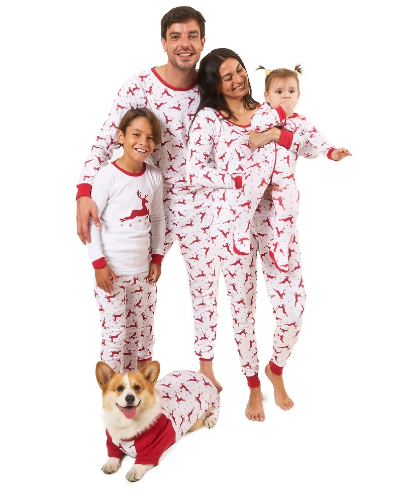 Leveret Dog Cotton Pajamas, Reindeer Print, Matching Family Christmas Pajamas