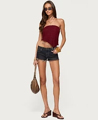 Edikted Women's Textured Asymmetric Bead Fringe Strapless Top