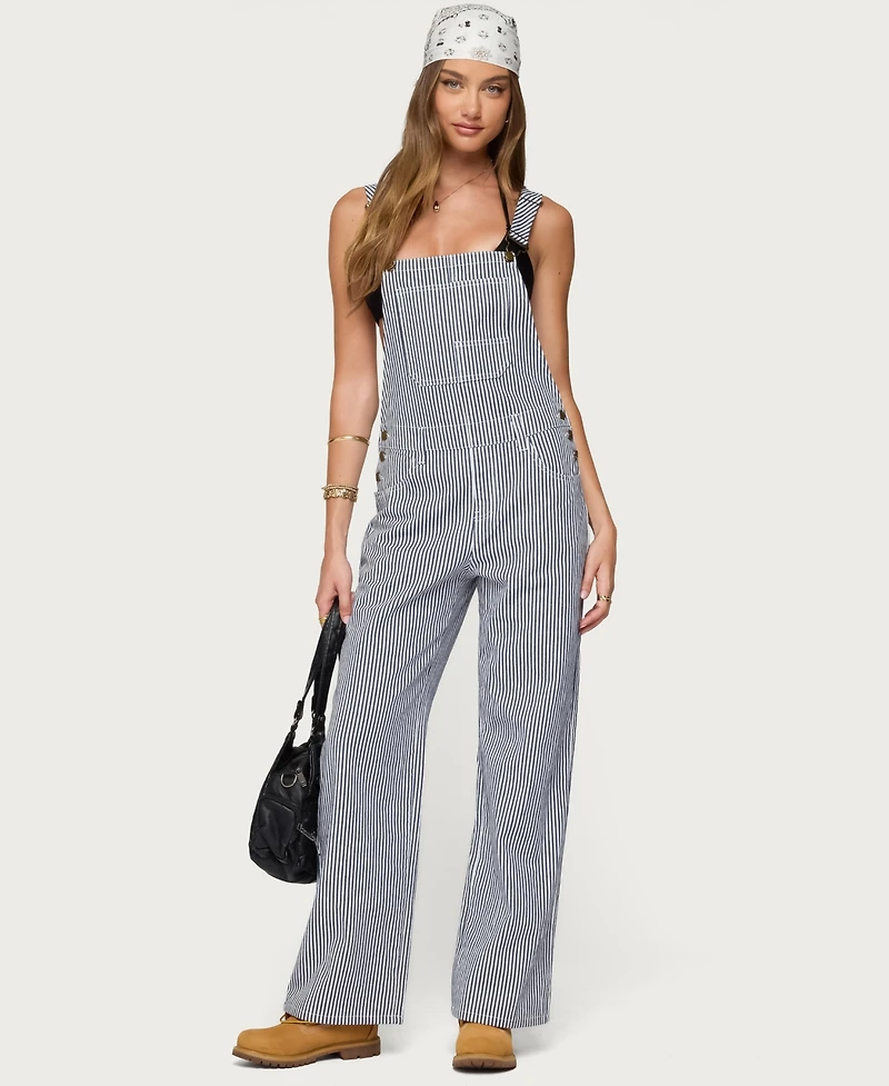 Edikted Women's Tamsin Striped Denim Overalls