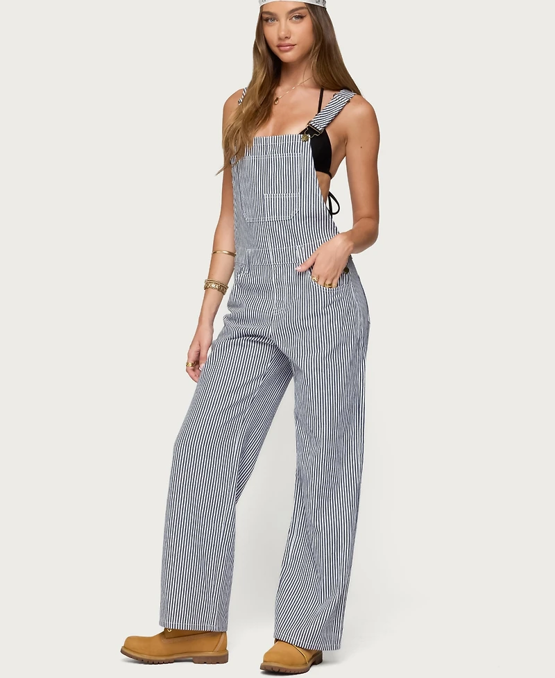 Edikted Women's Tamsin Striped Denim Overalls