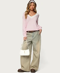 Edikted Women's Marie Contrast Lacey V Neck Sweater