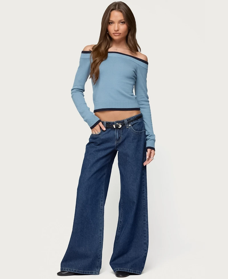 Edikted Women's Kezzie Contrast Off Shoulder Knit Top