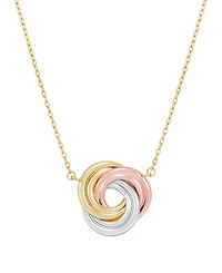 Macy's Polished Love Knot Pendant Necklace in 10K Yellow, White and Rose Gold