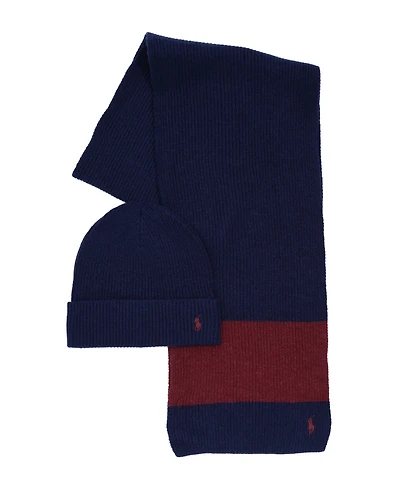 Polo Ralph Lauren Men's Rugby Stripe 2-Piece Hat and Scarf Gift Set