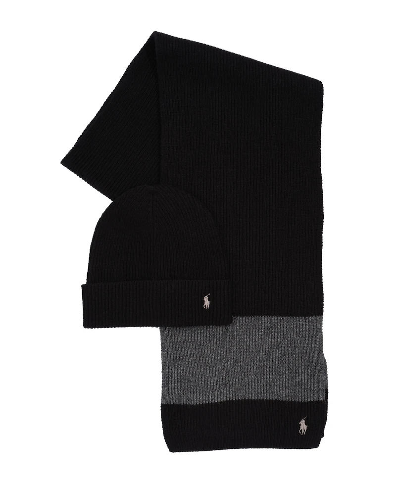 Polo Ralph Lauren Men's Rugby Stripe 2-Piece Hat and Scarf Gift Set