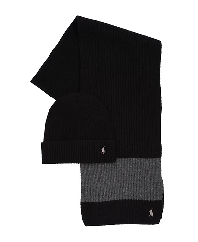 Polo Ralph Lauren Men's Rugby Stripe 2-Piece Hat and Scarf Gift Set