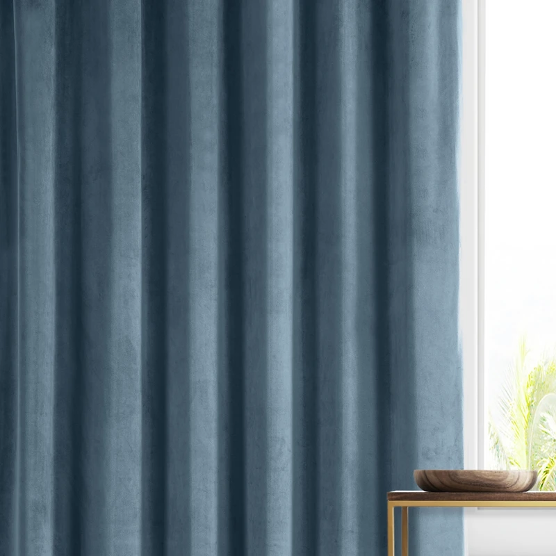 Half Price Drapes Oxford Blue Signature Plush Velvet Hotel Blackout Curtain