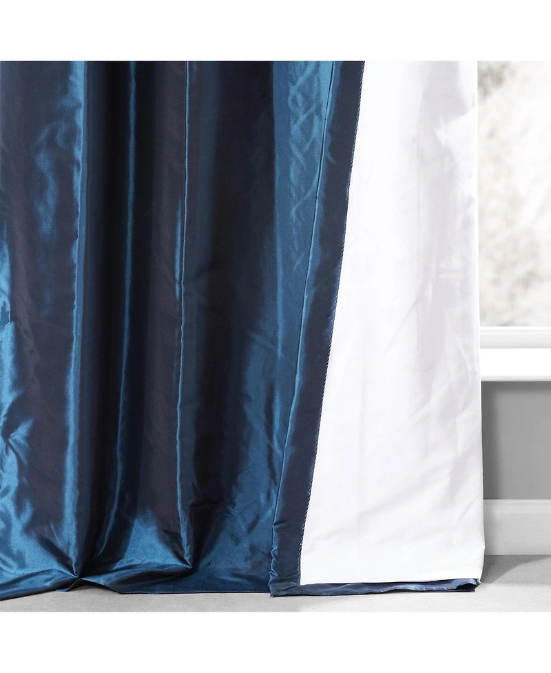 Half Price Drapes Navy Ruched Solid Faux Silk Taffeta Room Darkening Curtain