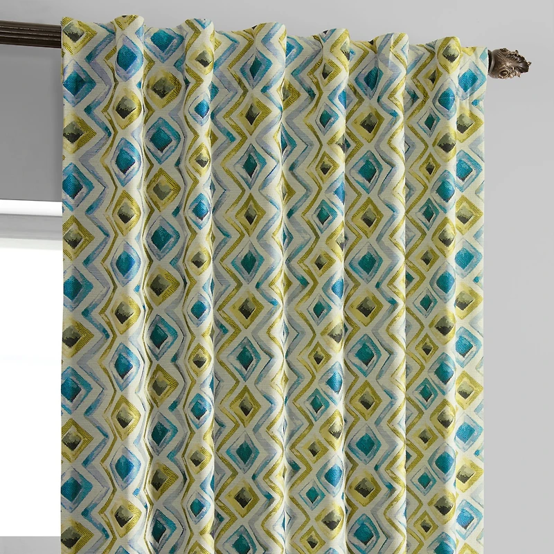 Half Price Drapes Zanni Multi Blue Green Geometric Faux Silk Jacquard Room Darkening Curtain