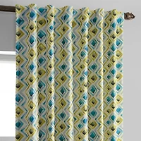 Half Price Drapes Zanni Multi Blue Green Geometric Faux Silk Jacquard Room Darkening Curtain