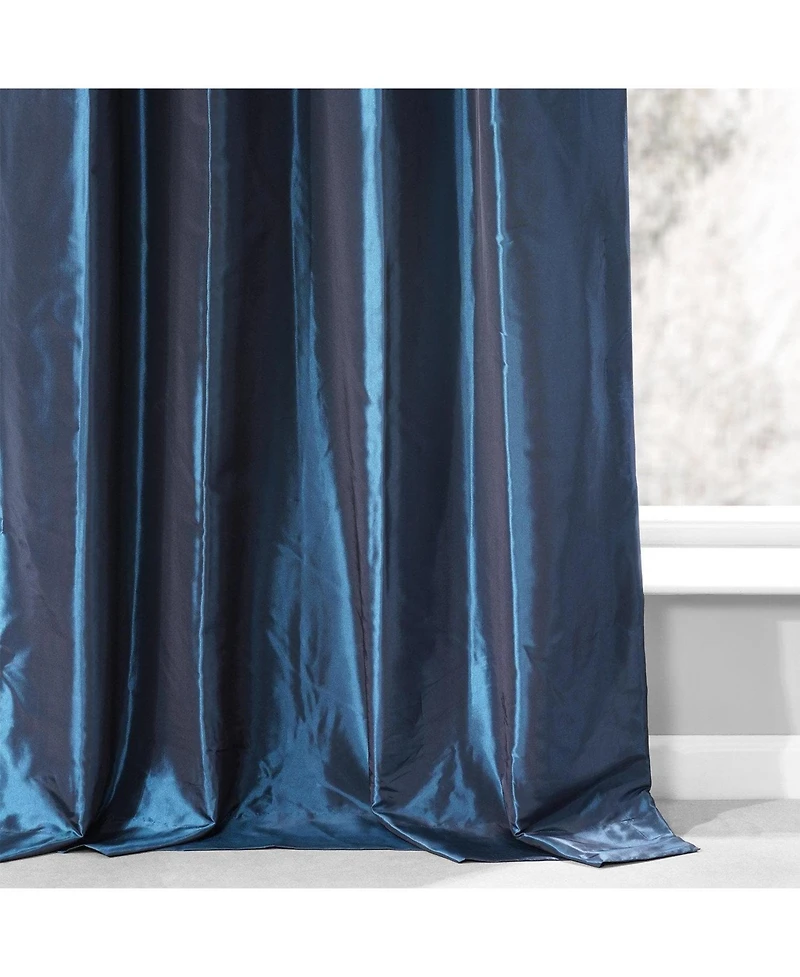 Half Price Drapes Navy Ruched Solid Faux Silk Taffeta Room Darkening Curtain