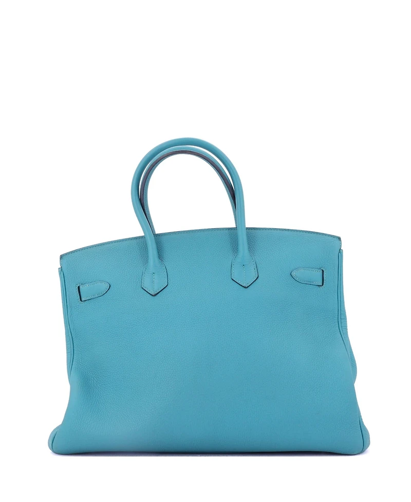 Pre-Owned Hermes Birkin 35 Handbag Blue Togo with Palladium Hardware
