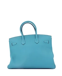 Pre-Owned Hermes Birkin 35 Handbag Blue Togo with Palladium Hardware