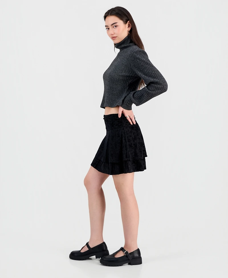 Sincerely Jules Juniors' Flocked Ruffle Lace Skirt