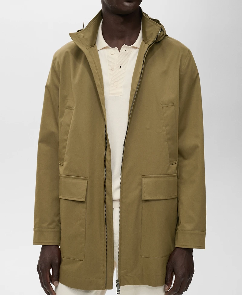 Mango Men's Water-Repellent Hooded Parka
