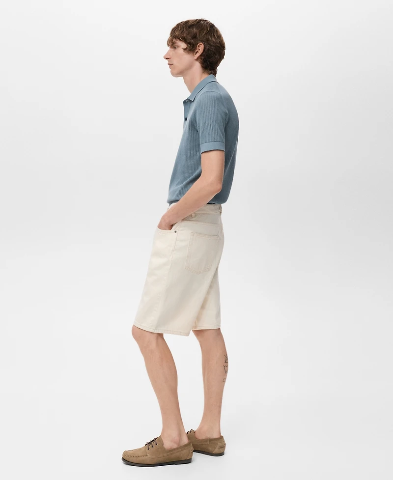 Mango Men's Openwork Knitted Cotton Polo Shirt