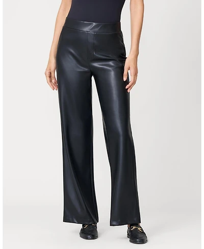 Cable & Gauge Women's Coated Faux Leather Wide Leg Pull On Pant