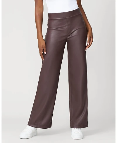 Cable & Gauge Women's Coated Faux Leather Wide Leg Pull On Pant