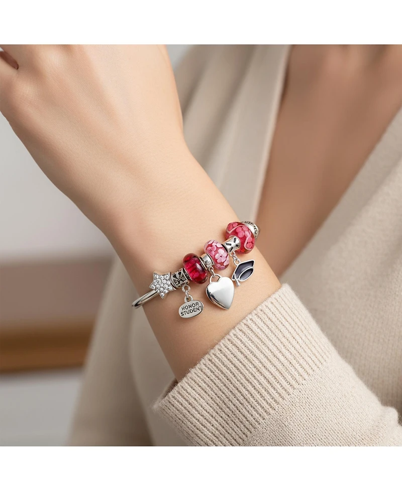 Bling Jewelry Cap Honor Student Luck Heart Bead Charms Bracelet 925 Sterling Silver